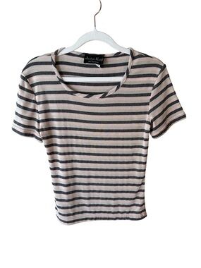 Jaclyn Kelly Y2K Pink and Black Striped Short Sleeve Top Size M Minimalist